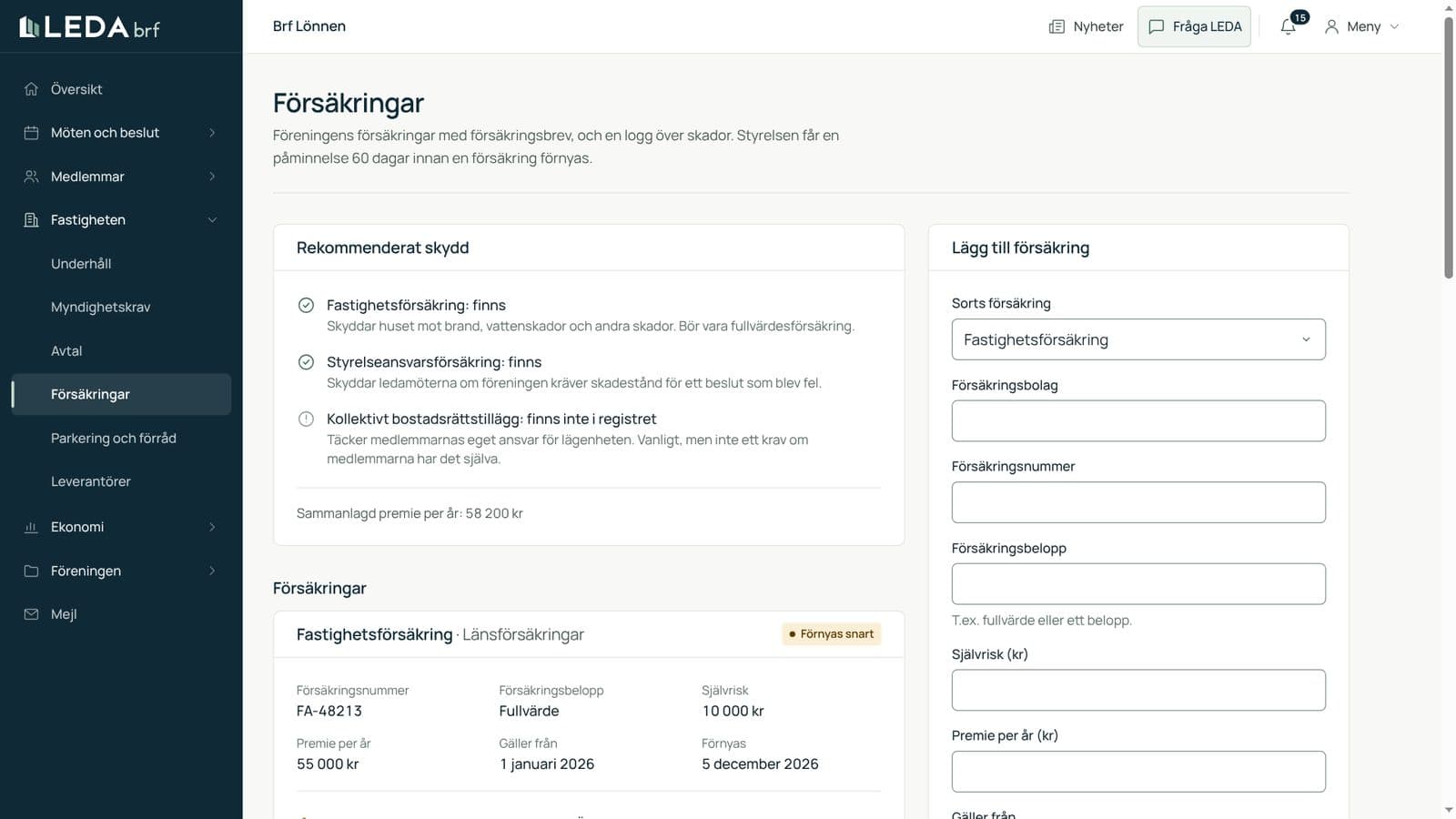 Föreningens försäkringar med rekommenderat skydd