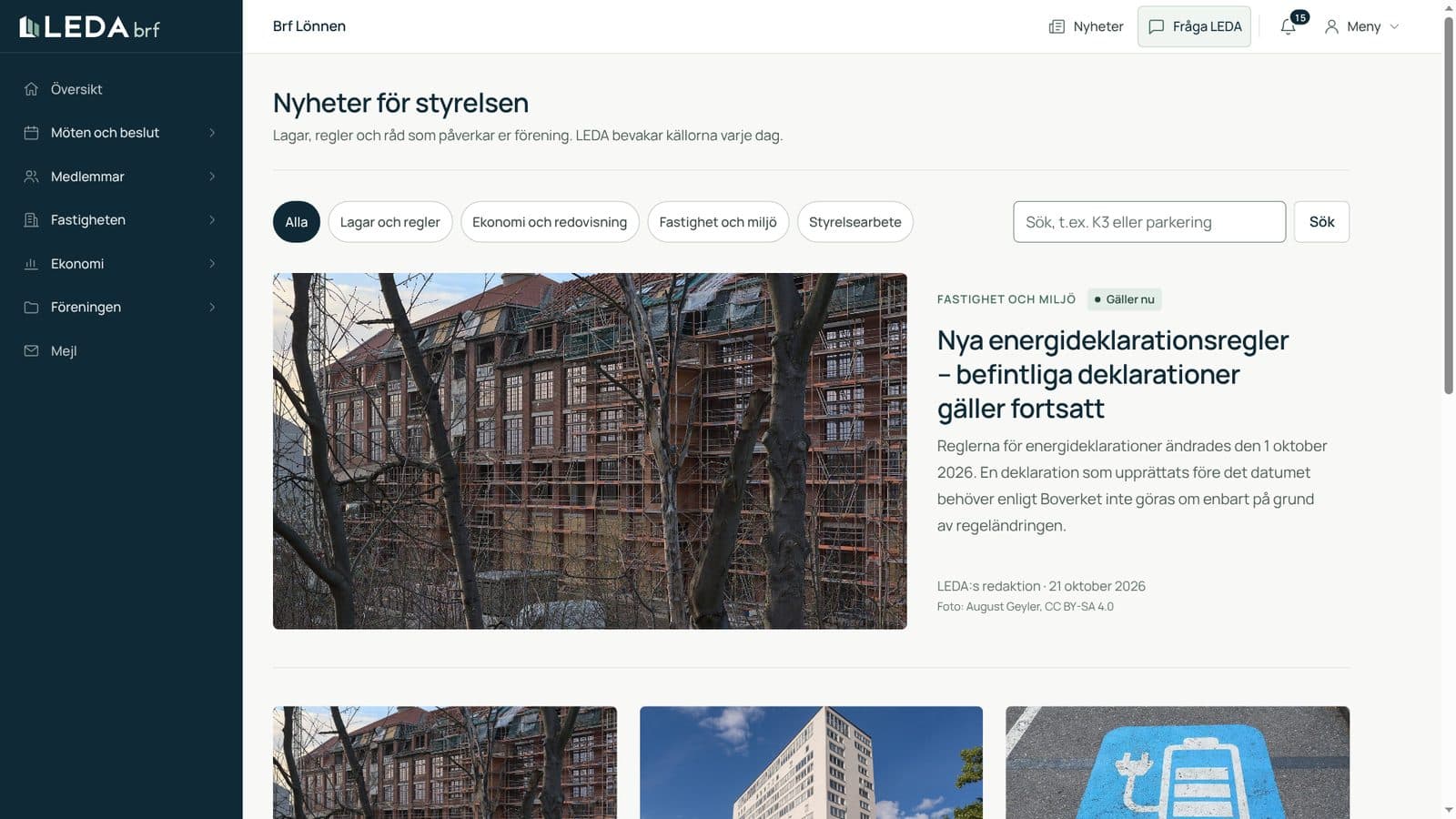 Nyheter för styrelsen i LEDA